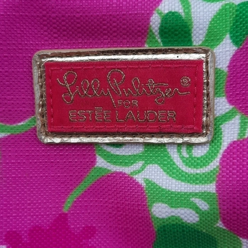 Lilly Pulitzer x Estee Lauder pink floral makeup bag